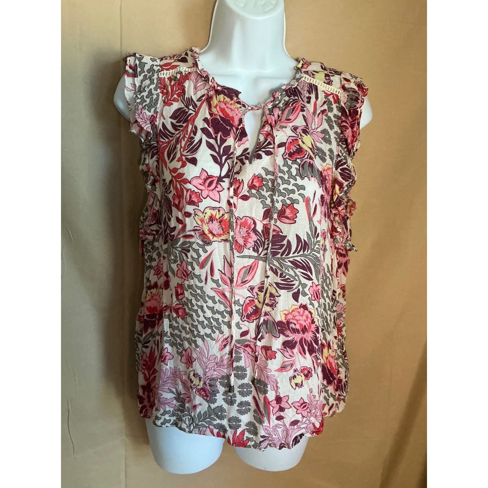 Knox Rose Floral Ruffle Sleeveless Blouse Womens Medium Pink Boho Good Condition
